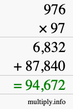 How to calculate 976 times 97 using long multiplication