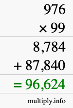 How to calculate 976 times 99 using long multiplication