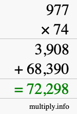How to calculate 977 times 74 using long multiplication