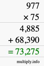 How to calculate 977 times 75 using long multiplication