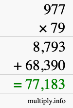 How to calculate 977 times 79 using long multiplication