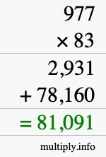 How to calculate 977 times 83 using long multiplication