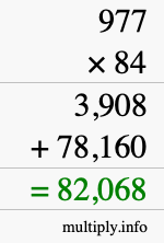 How to calculate 977 times 84 using long multiplication