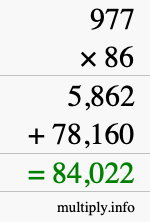 How to calculate 977 times 86 using long multiplication
