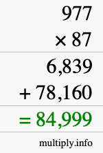 How to calculate 977 times 87 using long multiplication