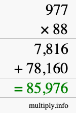 How to calculate 977 times 88 using long multiplication