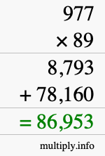 How to calculate 977 times 89 using long multiplication