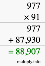 How to calculate 977 times 91 using long multiplication