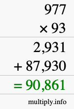 How to calculate 977 times 93 using long multiplication