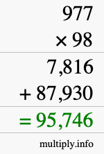 How to calculate 977 times 98 using long multiplication