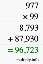 How to calculate 977 times 99 using long multiplication