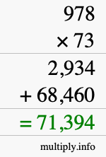 How to calculate 978 times 73 using long multiplication