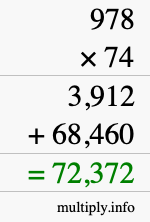 How to calculate 978 times 74 using long multiplication