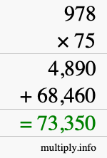 How to calculate 978 times 75 using long multiplication