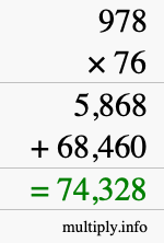 How to calculate 978 times 76 using long multiplication