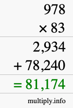 How to calculate 978 times 83 using long multiplication