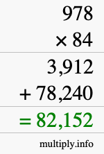 How to calculate 978 times 84 using long multiplication
