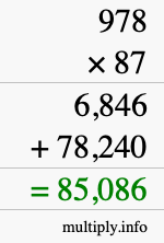 How to calculate 978 times 87 using long multiplication