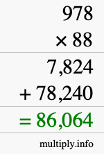 How to calculate 978 times 88 using long multiplication