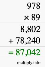 How to calculate 978 times 89 using long multiplication