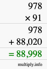 How to calculate 978 times 91 using long multiplication