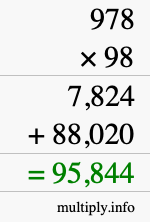 How to calculate 978 times 98 using long multiplication