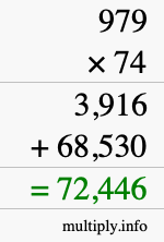 How to calculate 979 times 74 using long multiplication