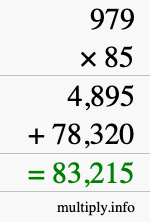 How to calculate 979 times 85 using long multiplication How to calculate 979 times 85 using long multiplication
