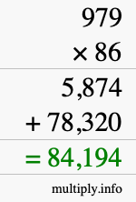 How to calculate 979 times 86 using long multiplication