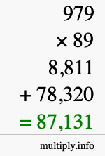 How to calculate 979 times 89 using long multiplication