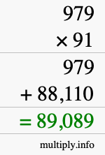 How to calculate 979 times 91 using long multiplication
