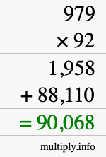 How to calculate 979 times 92 using long multiplication