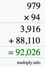 How to calculate 979 times 94 using long multiplication