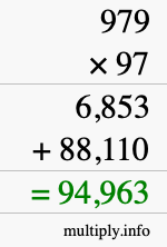 How to calculate 979 times 97 using long multiplication