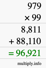 How to calculate 979 times 99 using long multiplication
