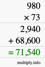 How to calculate 980 times 73 using long multiplication