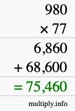 How to calculate 980 times 77 using long multiplication