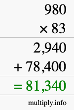 How to calculate 980 times 83 using long multiplication