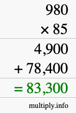 How to calculate 980 times 85 using long multiplication How to calculate 980 times 85 using long multiplication