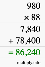 How to calculate 980 times 88 using long multiplication