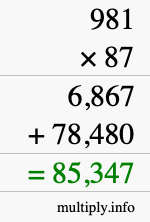 How to calculate 981 times 87 using long multiplication