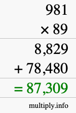 How to calculate 981 times 89 using long multiplication