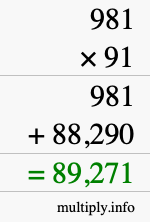 How to calculate 981 times 91 using long multiplication
