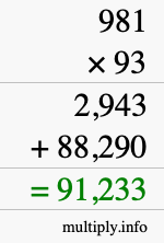 How to calculate 981 times 93 using long multiplication
