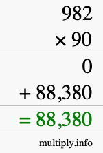 How to calculate 982 times 90 using long multiplication