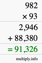 How to calculate 982 times 93 using long multiplication