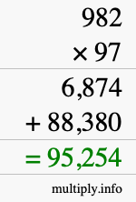 How to calculate 982 times 97 using long multiplication