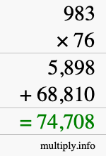 How to calculate 983 times 76 using long multiplication