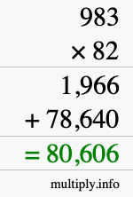 How to calculate 983 times 82 using long multiplication How to calculate 983 times 82 using long multiplication