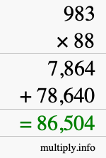 How to calculate 983 times 88 using long multiplication